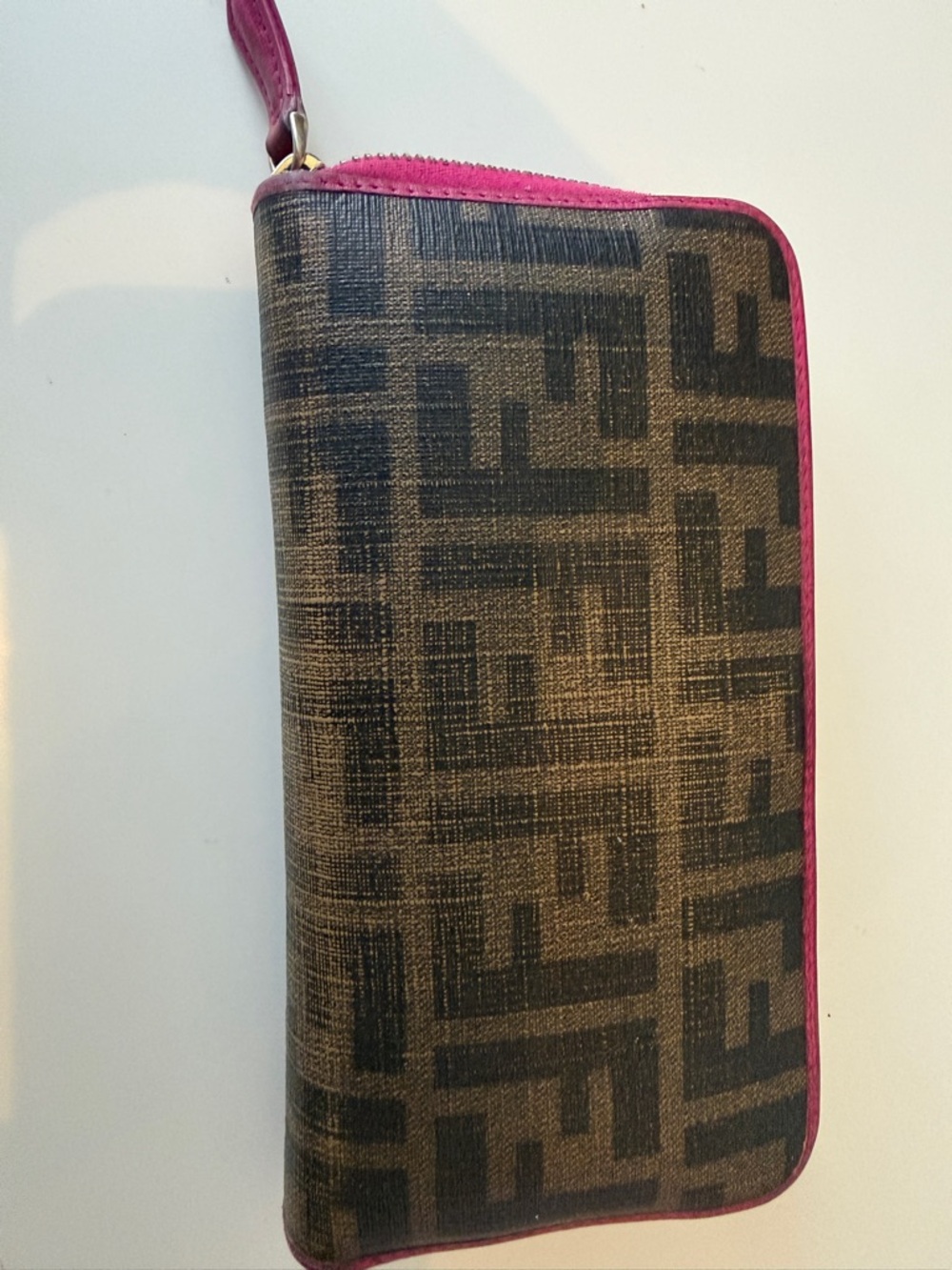 FENDI  Zip Wallet with Pink Trim. Visible signs of use.